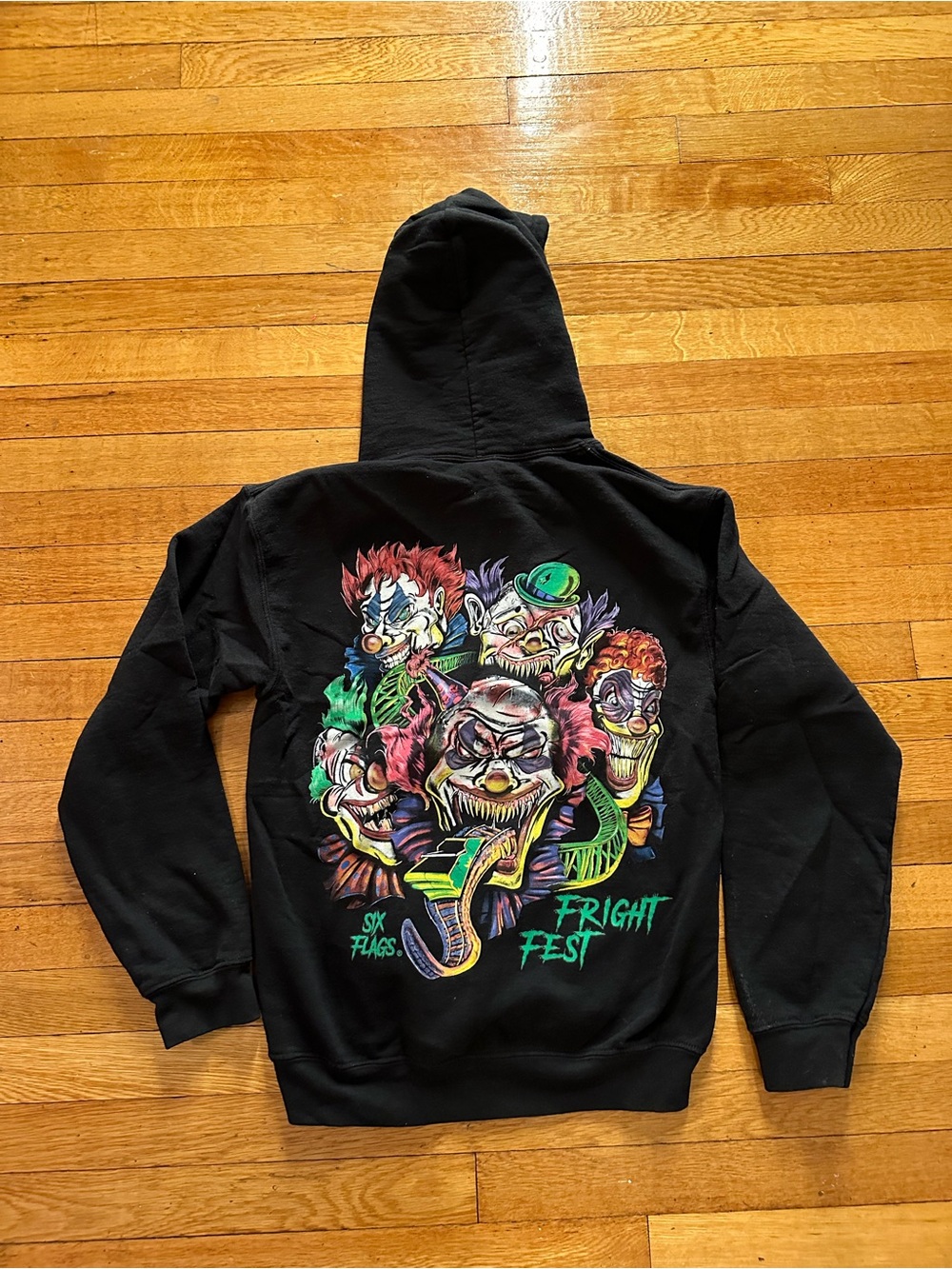 Six Flags Fright Fest Graphic Horror Hoodie Black  Small Sweatshirt